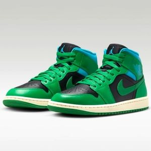 NIB Nike  Air Jordan 1 Mid Green/Black/Aqua